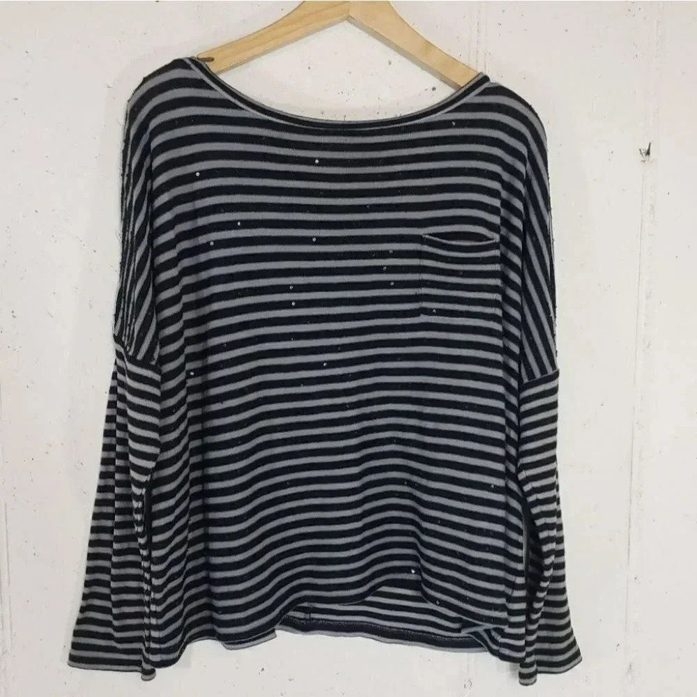 Style&co womens‎ XL black gray striped boxy sweater sequins Goth Casual Festival
